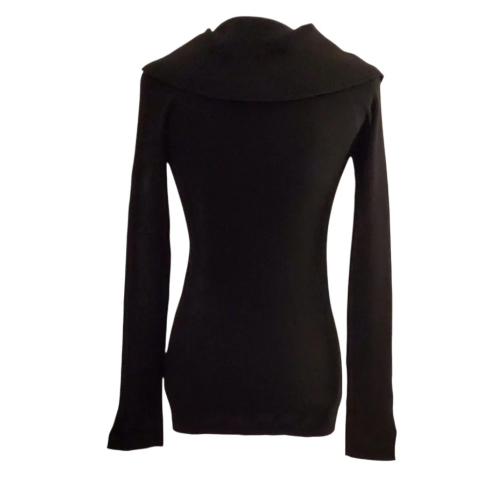 White House Black Market Black Cowl Neck Sweater Button Sleeve Details Size M